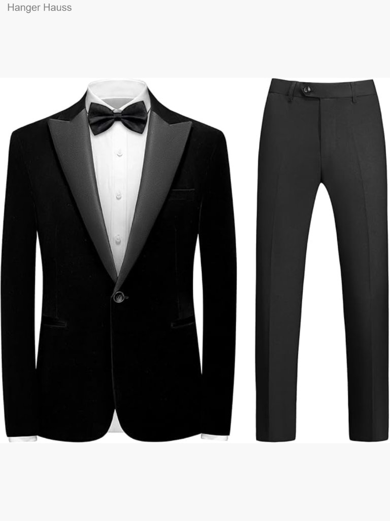Men's Velvet Slim Fit Tuxedo Suit 2 Piece Peak Lapel Blazer